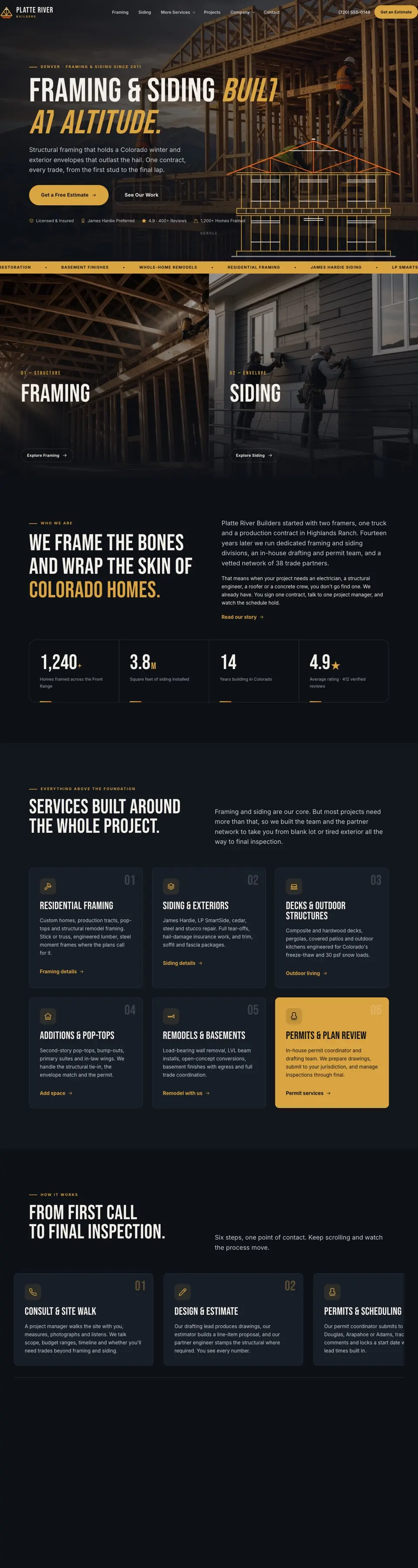 Full Platte River Builders home page on a laptop