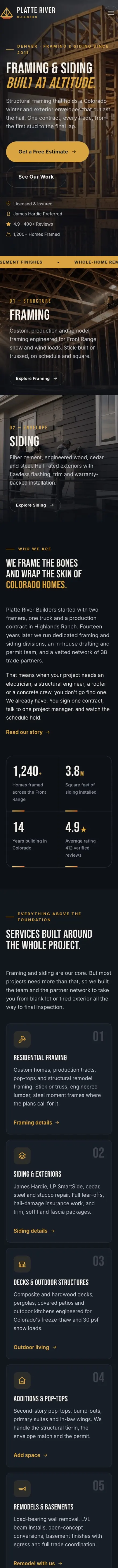 Full Platte River Builders home page on a phone
